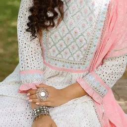 MILAAV Women Ethnic Motifs Embroidered Regular Thread Work Kurta with Trousers & With Dupatta image 5