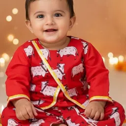 BownBee Boys Animal Printed Angrakha Pure Cotton Kurta with Dhoti Pants-picture-31