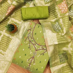 RUDRAA FAB Floral Woven Design Beads and Stones Jaquard Unstitched Dress Material-image-7