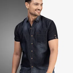 D Finish Faded Spread Collar Smart Denim Casual Shirt-picture-33