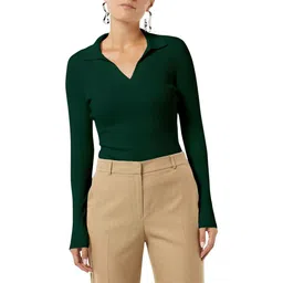 Maheshvi Women Ribbed Shirt Collar Long Sleeves Fitted Regular Top-picture-20