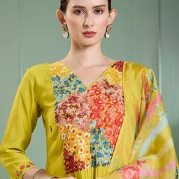 FASHOR Women Floral Embroidered Regular Thread Work Kurta with Trousers & With Dupatta image 5