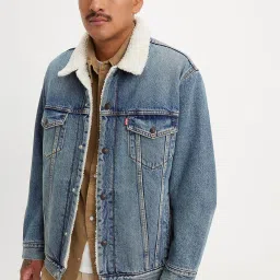 levi's Men's Solid Blue Spread Collar Denim Jacket image 2