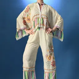 ANNY Aura Embroidered V-Neck Shirt With Trouser Co-Ords-picture-39