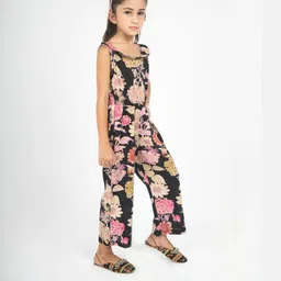 fabjunior Girls Printed Basic Jumpsuit with Lace Inserts image 4