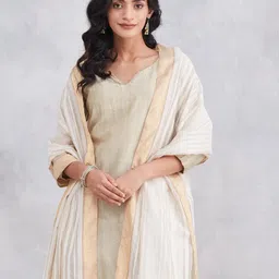 Fabindia Striped Woven Design Zari Cotton Silk Dupatta image 4