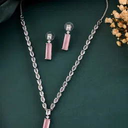 VOJ Stainless Steel Silver-Plated Artificial Stones Studded Jewellery Set-image-28