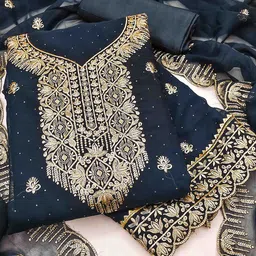 DIVASTRI Floral Embroidered Zari Unstitched Dress Material-image-74