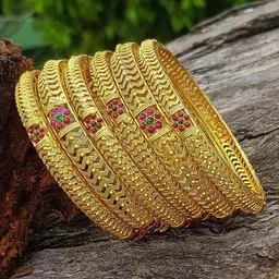 GRIIHAM Set Of 6 Gold-Plated Stone-Studded Bangles-image-92