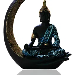 MISS PEACH Black And Gold Toned Buddha Figurine Matte Showpiece image 3
