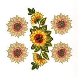 YWULY 5-Pcs Yellow & Green Floral Embellished Table Linen Set image 3