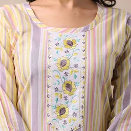 AUZAAI COLLECTION Pack Of 2 Embroidered Round Neck Thread Work Pure Cotton Straight Kurta image 3