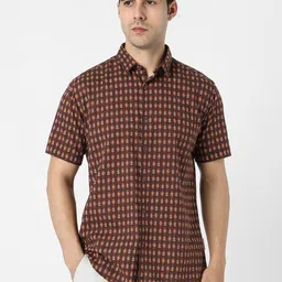 van heusen V Dot Floral Printed Slim Fit Spread Collar Short Sleeves Pure Cotton Shirt-picture-37