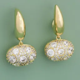 Kushal's Fashion Jewellery Gold-Plated Oval Shaped Zircon Studded Drop Earrings-image-11