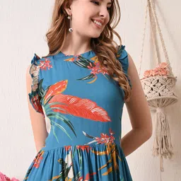 TRUVON FASHIONS Floral Print Flutter Sleeve Fit & Flare Dress image 3