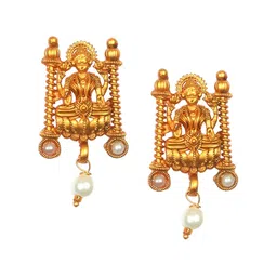 StileAdda Gold-Plated Stone-Studded & Beaded Lakshmi Jewellery Set image 4