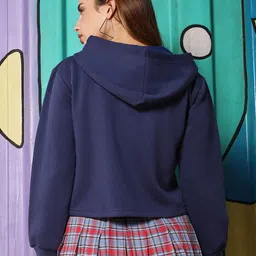 Campus Sutra Women Hooded neck Cotton Front-Open Sweatshirt image 4