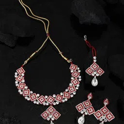 Anouk Gold-Plated Artificial Stone Studded Necklace And Earrings With Maang Tikka-picture-22