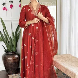 SZN Women Ethnic Motifs Embroidered Regular Thread Work Kurta with Pyjamas & With Dupatta image 2