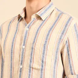 Linen Club Vintage Contemporary Slim Fit Striped Pure Linen Casual Shirt image 4