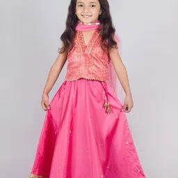 Tangerine Closet Girls Sequinned Ready to Wear Lehenga & Blouse With Dupatta-picture-45
