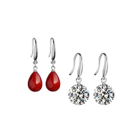 Nilu's Collection Set of 2 Silver-Plated CZ-Stone Studded & Pearls Beaded Drop Earrings image 2