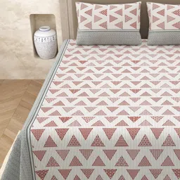 Aura White & Red Geometric 210 TC Queen Bedsheet with 2 Pillow Covers-picture-41