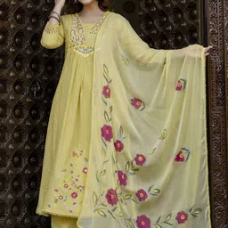 Anouk Women Embroidered Pure Cotton Kurta with Trousers & Dupatta image 5