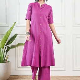 Tashvi's Embroidered Mandarin Collar Pure Cotton Tunic With Trousers-image-20