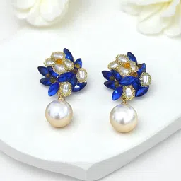 AVANT-GARDE PARIS Gold-Plated Stone Studded & Pearls Beaded Spherical Shaped Drop Earrings-picture-8