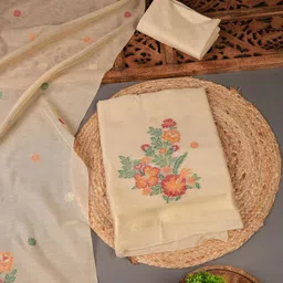 GAJARAI Floral Woven Design Muga Cotton Unstitched Dress Material-image-14