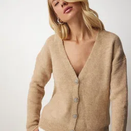 Happiness istanbul Women Biskvi Ribbed Cardigan with Embellished Detail-picture-24