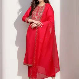 KALINI Women Ethnic Motifs Embroidered Regular Sequinned Kurta with Trousers & With Dupatta-picture-47