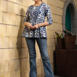 Branzios Print Ethnic Cotton Peplum Top image 4