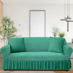 Aura Green Geometric Self Design 3 Seater Sofa Cover image 3