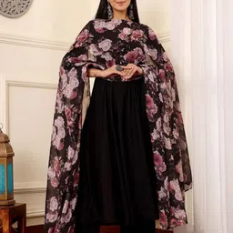 TOOCHKI Women Solid Round Neck Kurta & Palazzo with Floral Printed Dupatta-picture-21