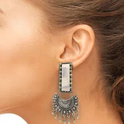 BEYTER Set Of 2 925 Sterling Silver Artificial Stones Studded & Beaded Dome Shaped Jhumkas image 5