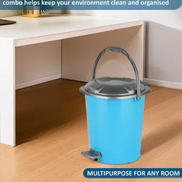 HOMESTIC Blue Pedal Dustbin With 2Pc Garbage Bags image 4
