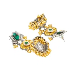 Shining Jewel - By Shivansh Gold-Plated CZ Pearls Studded & Ghungroo Beaded Jhumkas image 4