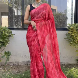 DIVASTRI Tie and Dye Pure Georgette Ready to Wear Jamdani Saree-picture-42