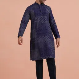 KISAH Men Blue Bandhni Kurta Trouser Set image 4