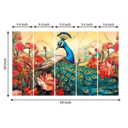 RANDOM Red & Green 5 Piece Synthetic Wood Floral and Botanical Wall Paintings image 3