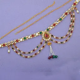 MEMOIR Gold plated Multicolour CZ Ethnic Waistbelt Bellychain Jewellery Set-image-15