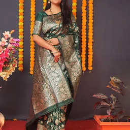amirat Ethnic Mofits Woven Design Zari Pure Silk Banarasi Saree image 5