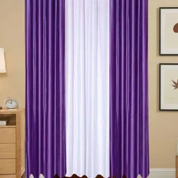 BELLA TRUE Purple & White 3 Pieces Black Out Long Door Curtains-image-3