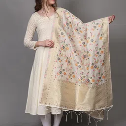 Exotic India Floral Woven Design Zari Work Art Silk Dupatta-image-46
