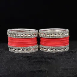 ZULKA Set OF 28 Metal Bangles Studded with Zircon Gemstone and Velvet Bangles-picture-31