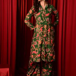 Charnest Floral Printed Shirt Collar Straight Kurta With Palazzos-picture-13