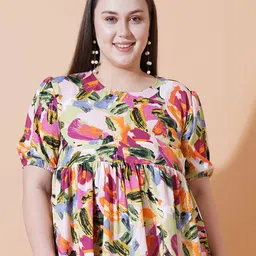 U&F Beyond Women Printed Puff Sleeve Crepe Top-picture-34