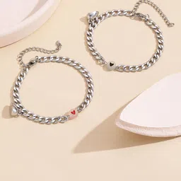 MEENAZ Set Of 2 Silver-Plated Link Bracelets-picture-29